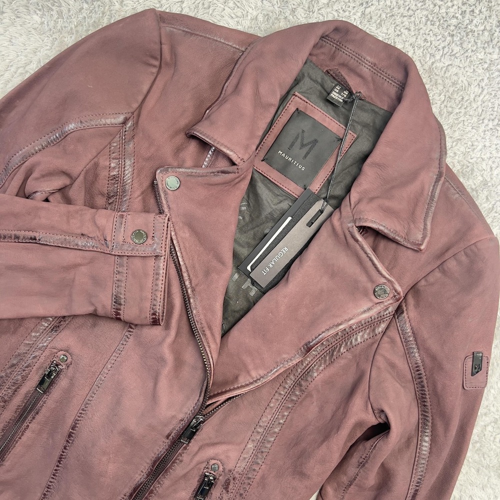 Mauritius‎ Twila RF Leather Jacket Womens 7/8 Wine Red Moto Zip Lined Biker